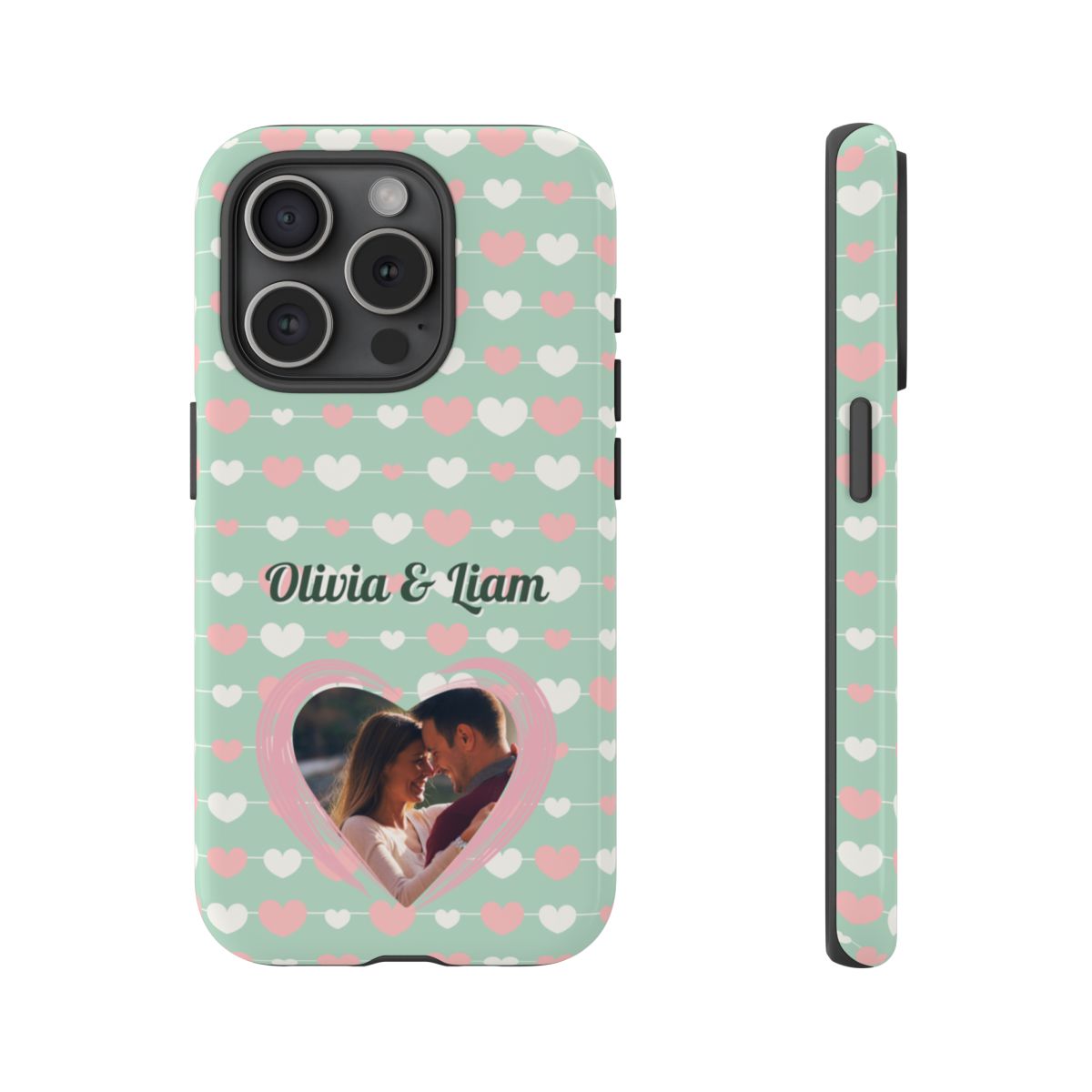 Personalized Mint Green Heart Phone Case - Custom Name and Photo