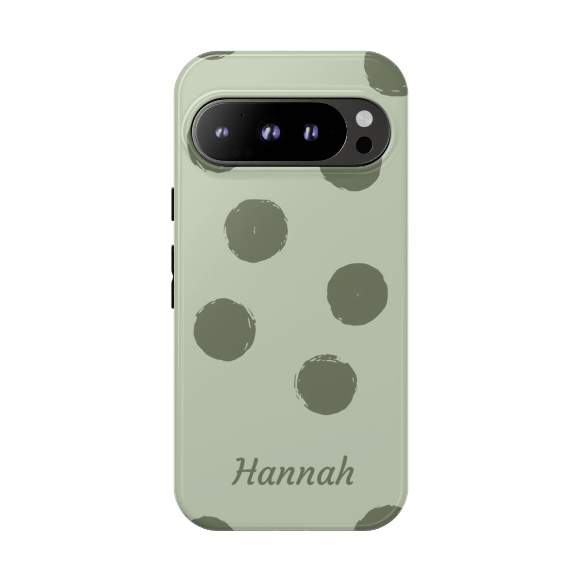 Personalized Sage Green Polka Dot Phone Case – Custom Name Matcha Aesthetic