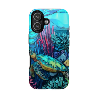Stained Glass Turtle Phone Case – Coastal Blue Ocean Mosaic Aesthetic