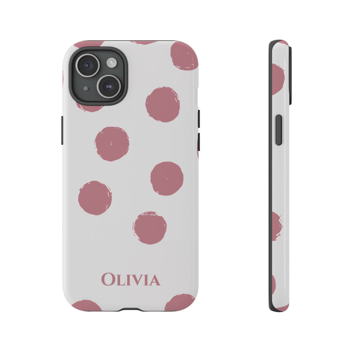 Personalized Pink Polka Dot Phone Case – Custom Name White Blush Aesthetic