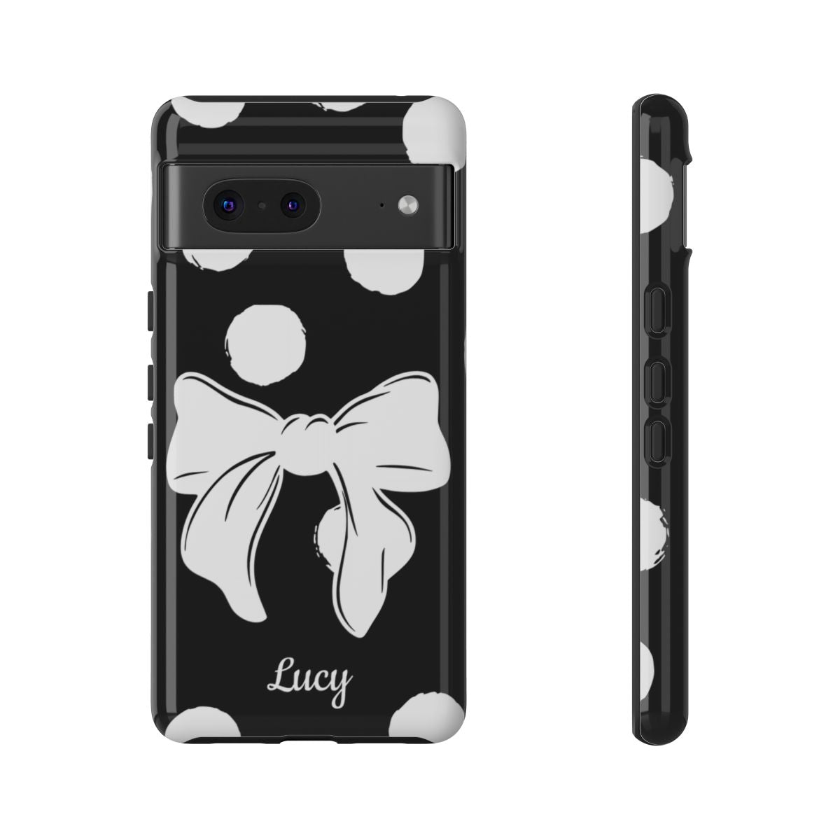 Personalized Black Polka Dot Bow Phone Case – Custom Name Coquette Retro Aesthetic