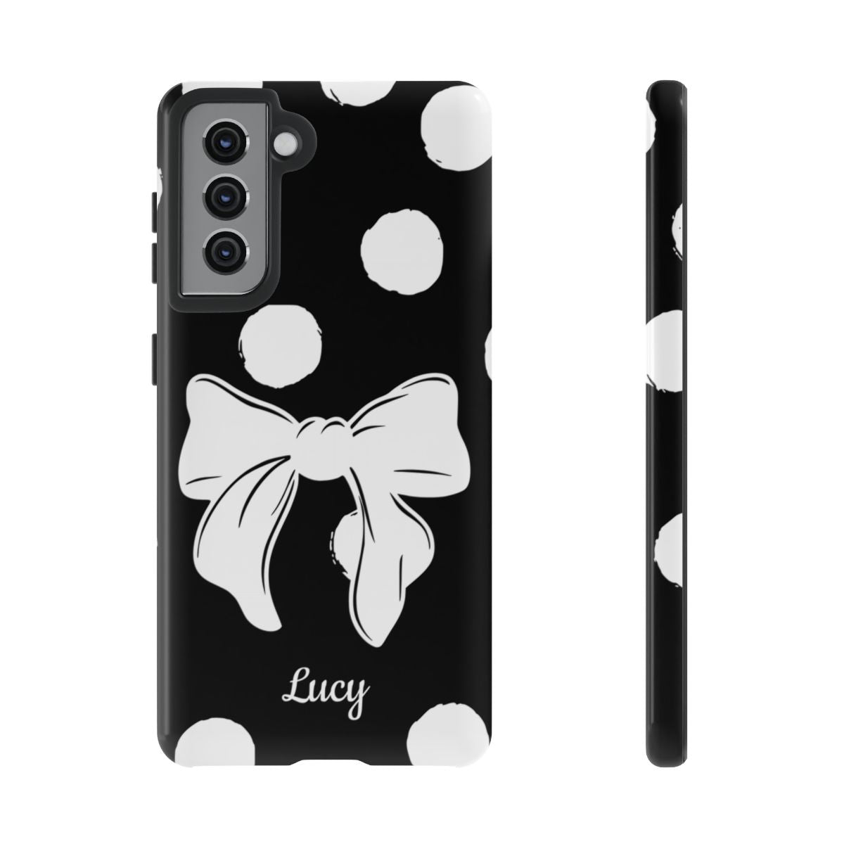 Personalized Black Polka Dot Bow Phone Case – Custom Name Coquette Retro Aesthetic