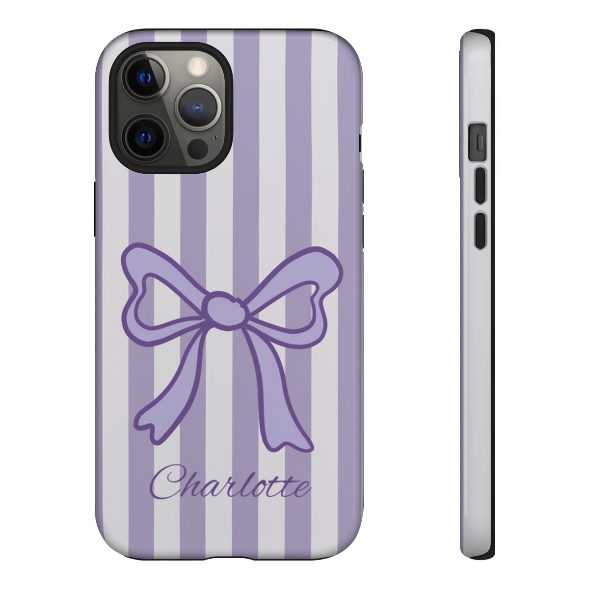 Personalized Lavender Bow Phone Case – Purple Striped Coquette Ribbon Aesthetic