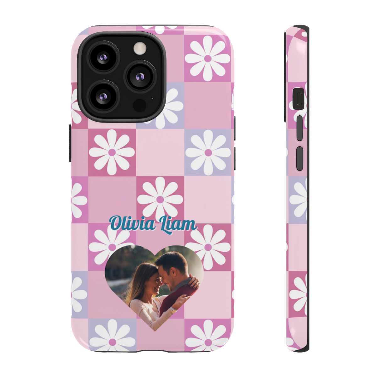 Personalized Pink Floral Checkered Tough Case