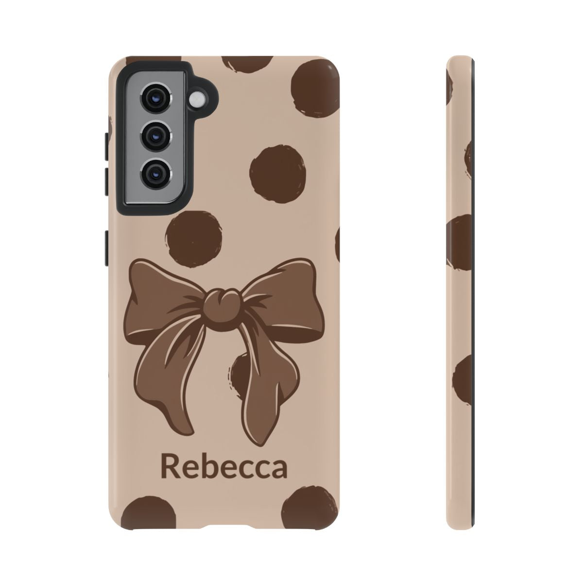 Personalized Brown Polka Dot Bow Phone Case – Custom Name Coquette Retro Aesthetic