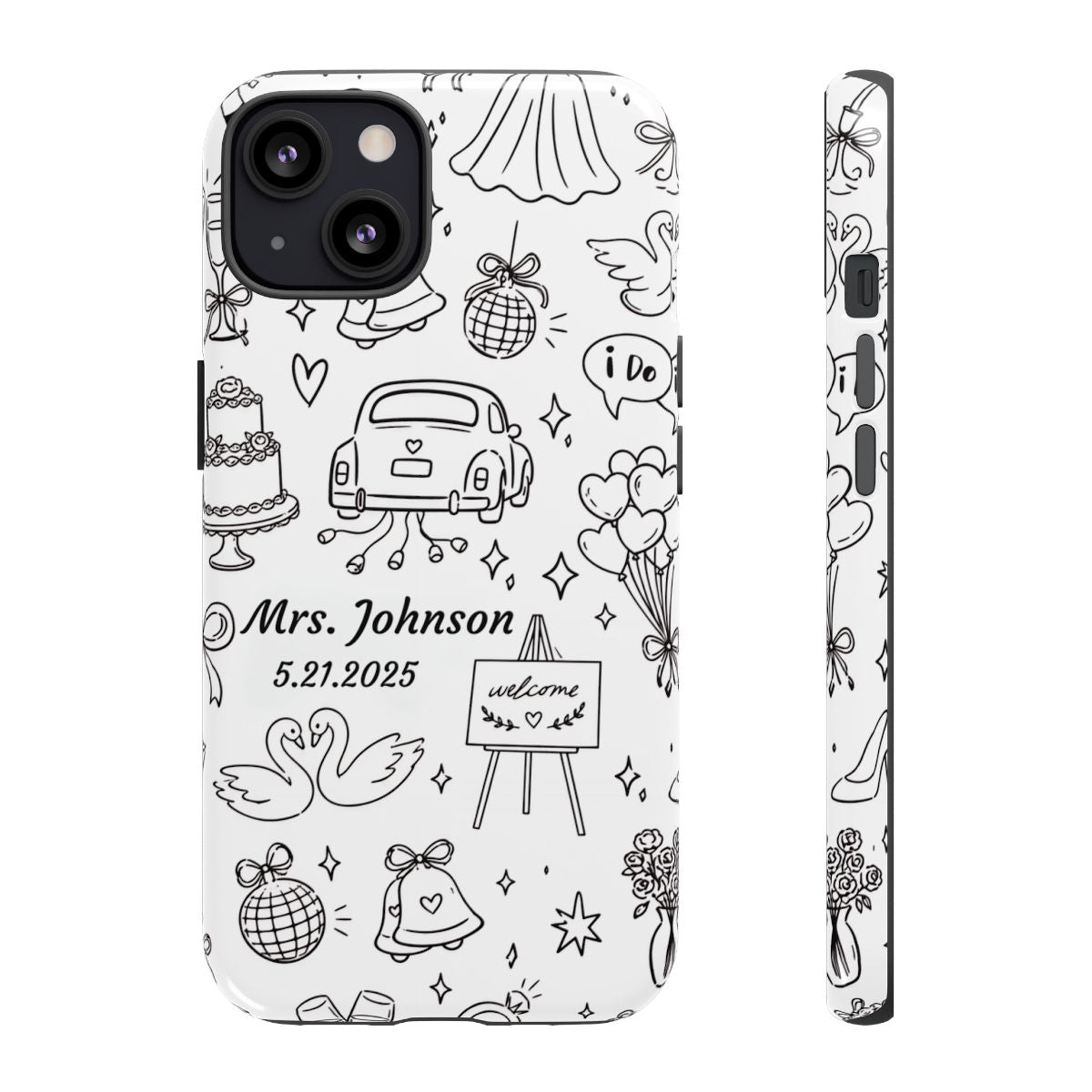 Black Wedding Phone Case – Personalized Name & Date Gift