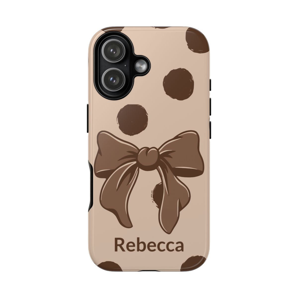 Personalized Brown Polka Dot Bow Phone Case – Custom Name Coquette Retro Aesthetic