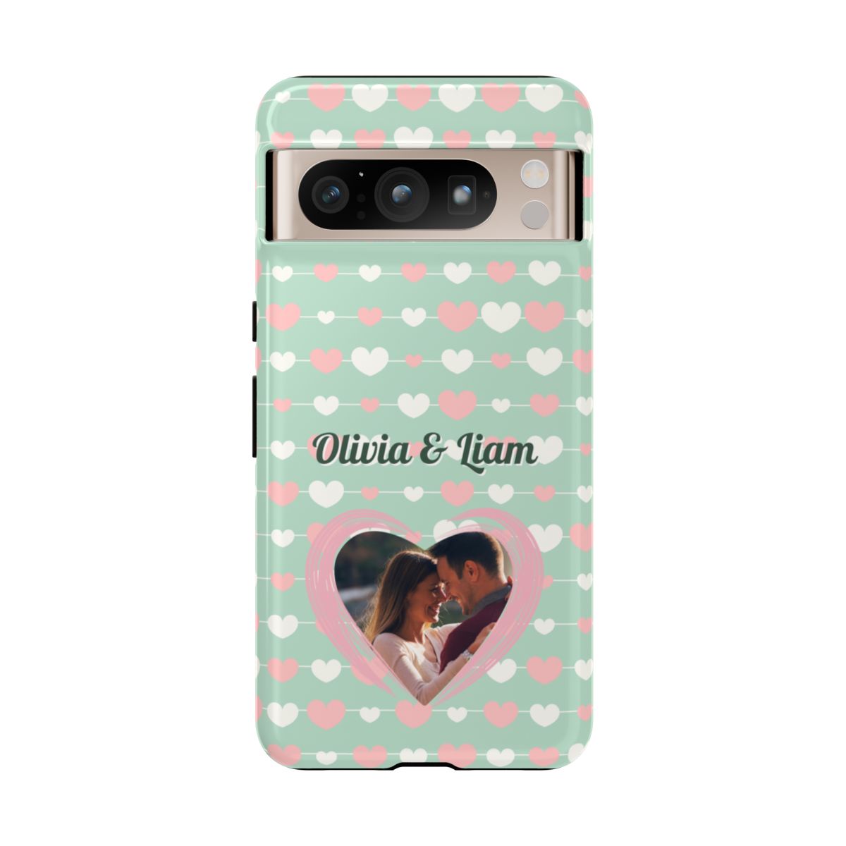 Personalized Mint Green Heart Phone Case - Custom Name and Photo