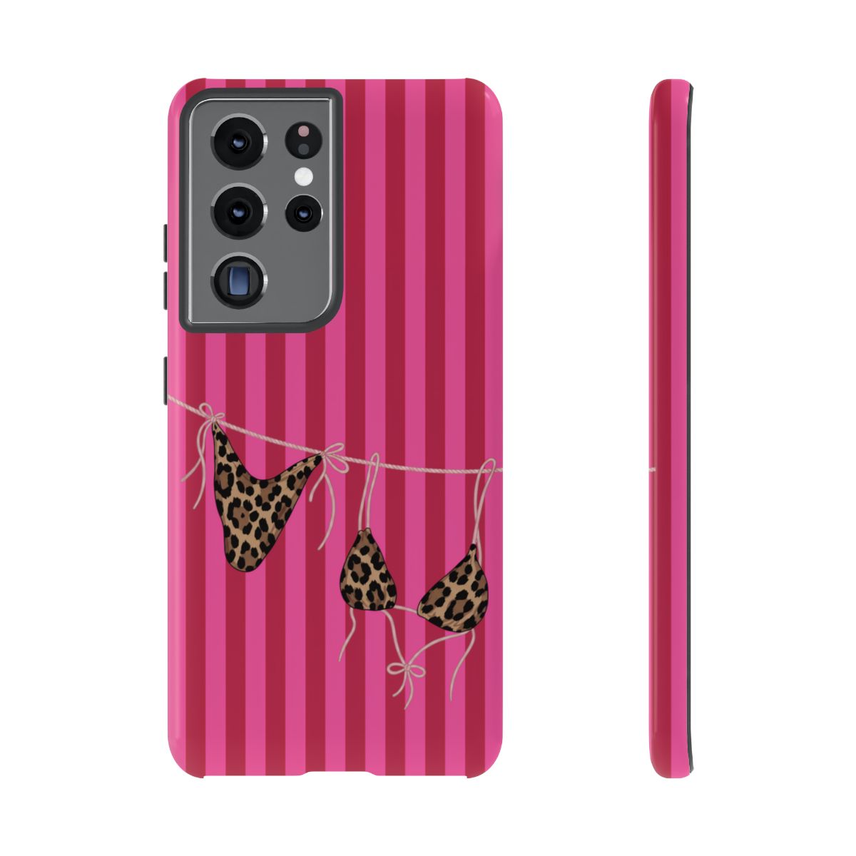 Leopard Bikini Striped Phone Case – Trendy Summer Beach Aesthetic