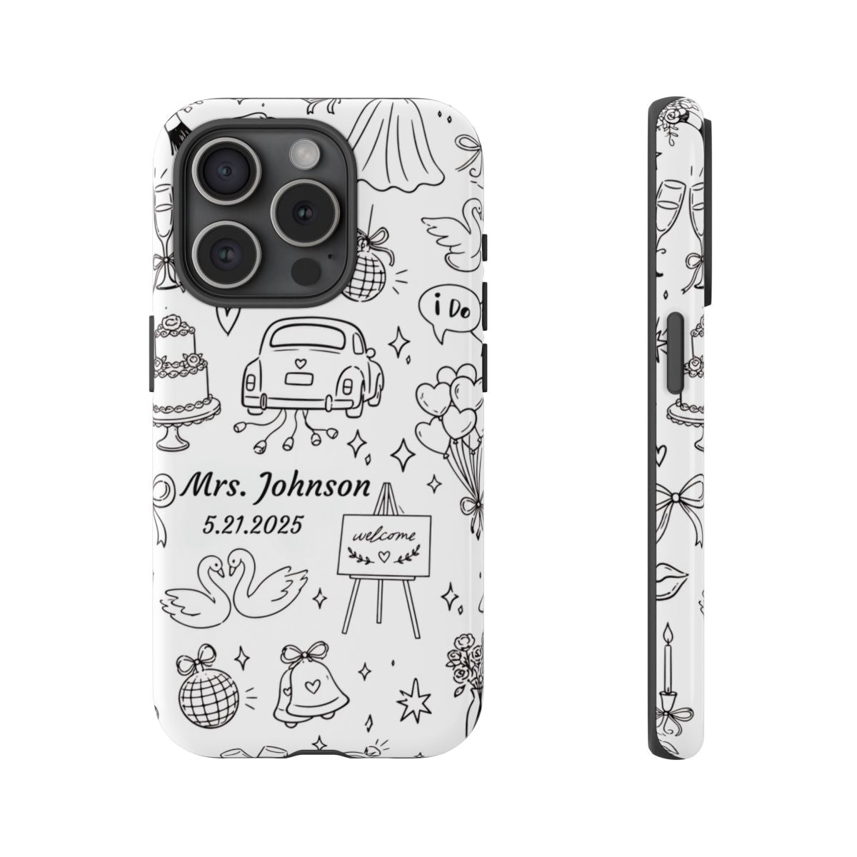 Black Wedding Phone Case – Personalized Name & Date Gift