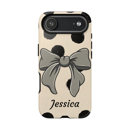 Personalized Polka Dot Bow Phone Case – Custom Name Coquette Retro Aesthetic