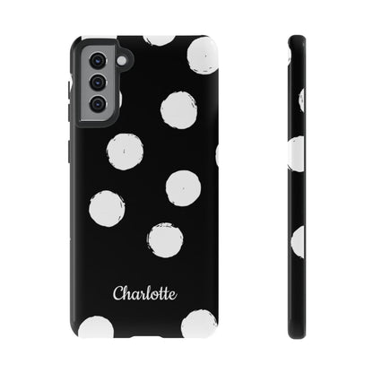 Personalized Black Polka Dot Phone Case – Custom Name Bold Monochrome Aesthetic