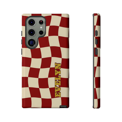 Personalized Burgundy Checkered Phone Case – Custom Name Wavy Retro Aesthetic