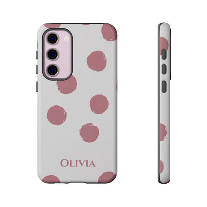 Personalized Pink Polka Dot Phone Case – Custom Name White Blush Aesthetic