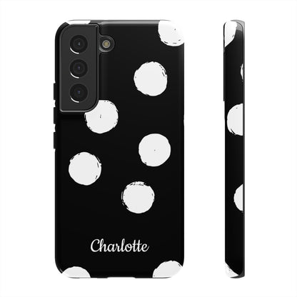 Personalized Black Polka Dot Phone Case – Custom Name Bold Monochrome Aesthetic
