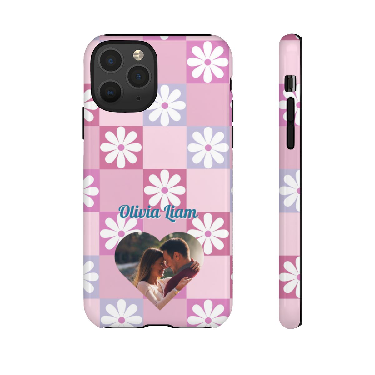 Personalized Pink Floral Checkered Tough Case