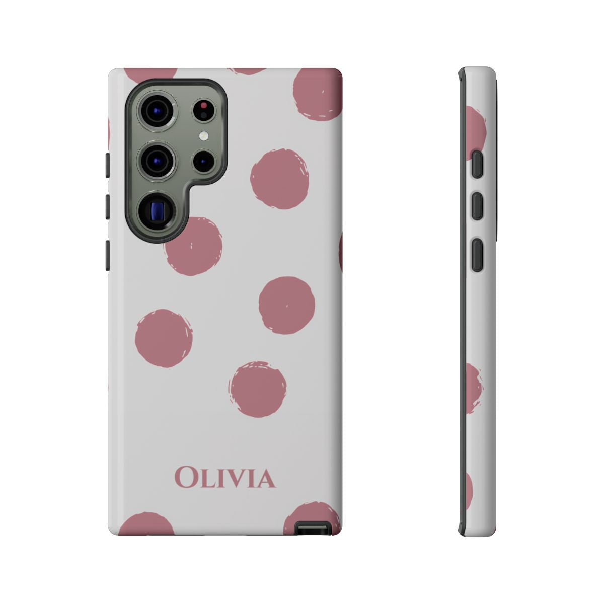 Personalized Pink Polka Dot Phone Case – Custom Name White Blush Aesthetic