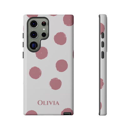 Personalized Pink Polka Dot Phone Case – Custom Name White Blush Aesthetic