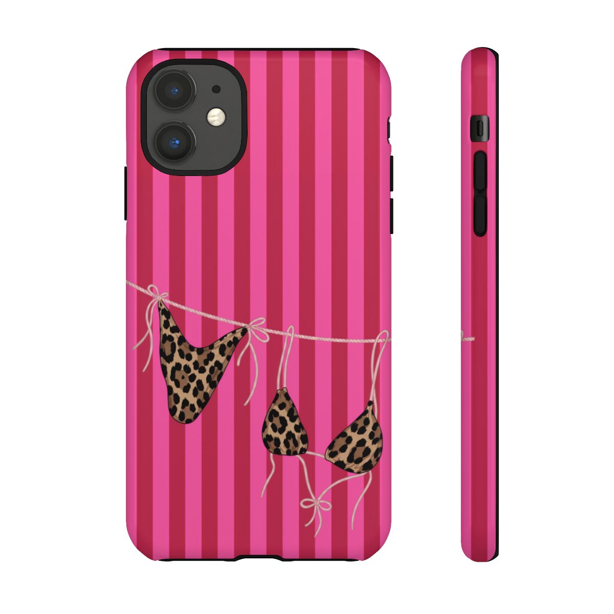 Leopard Bikini Striped Phone Case – Trendy Summer Beach Aesthetic