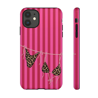 Leopard Bikini Striped Phone Case – Trendy Summer Beach Aesthetic