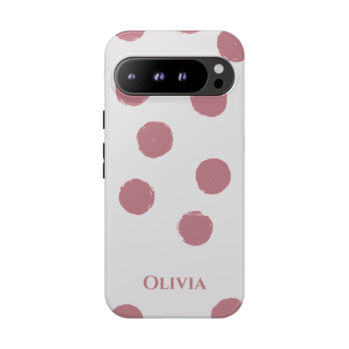 Personalized Pink Polka Dot Phone Case – Custom Name White Blush Aesthetic