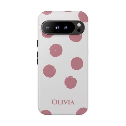 Personalized Pink Polka Dot Phone Case – Custom Name White Blush Aesthetic
