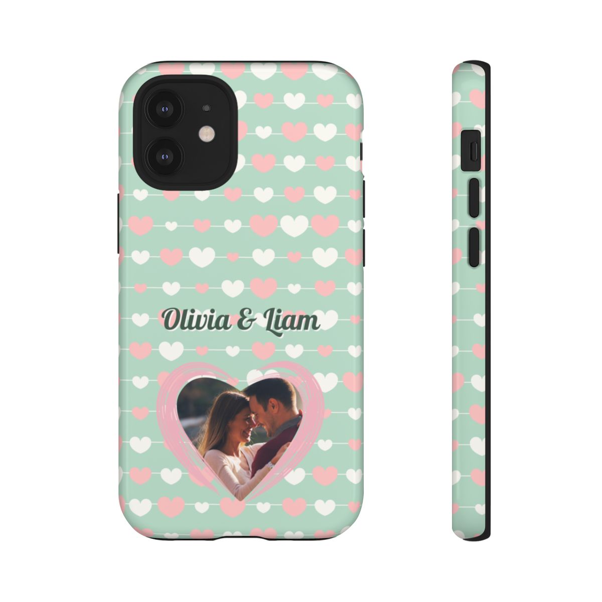 Personalized Mint Green Heart Phone Case - Custom Name and Photo