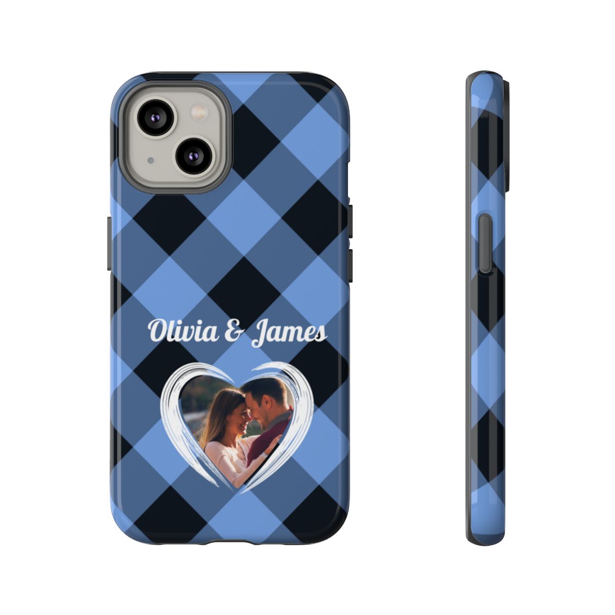 Personalized Blue Plaid Phone Case - Custom Photo & Name