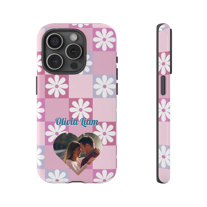 Personalized Pink Floral Checkered Tough Case