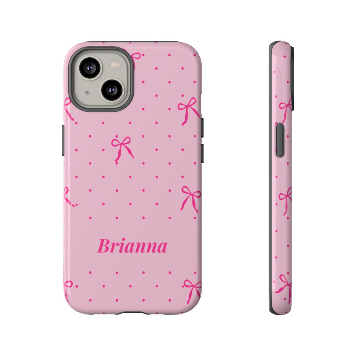 Personalized Pink Bow Phone Case – Custom Name Polka Dot Coquette Aesthetic