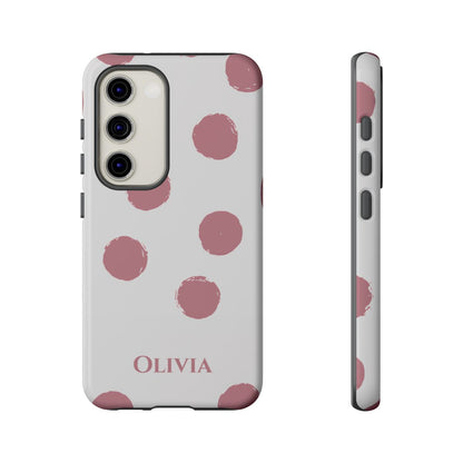 Personalized Pink Polka Dot Phone Case – Custom Name White Blush Aesthetic
