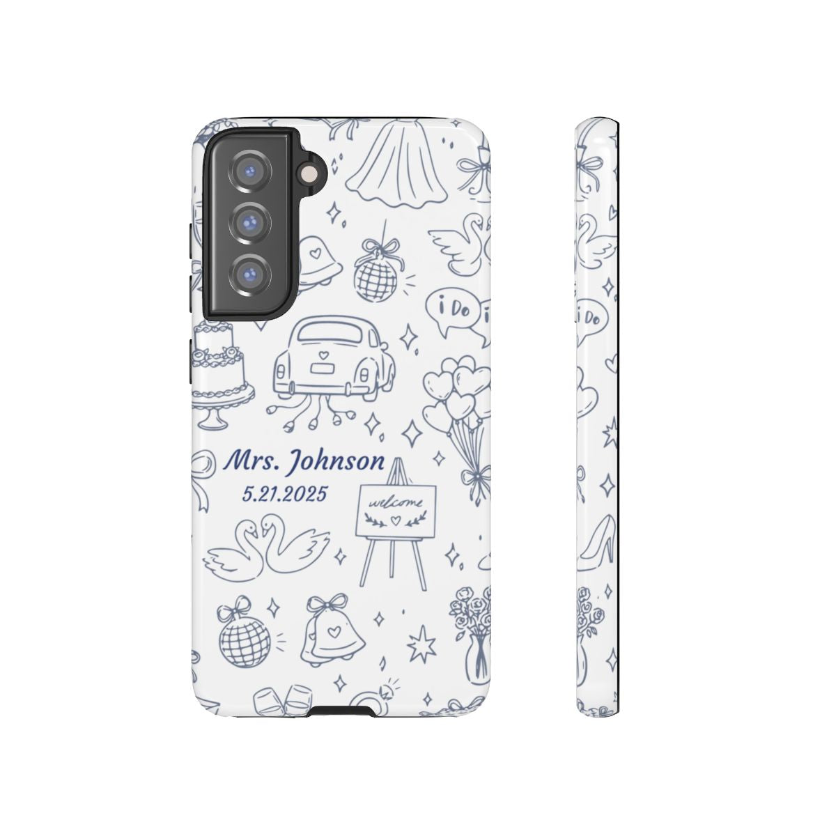 Navy Blue Personalized Wedding Phone Case – Custom Name & Date Bridal Gift