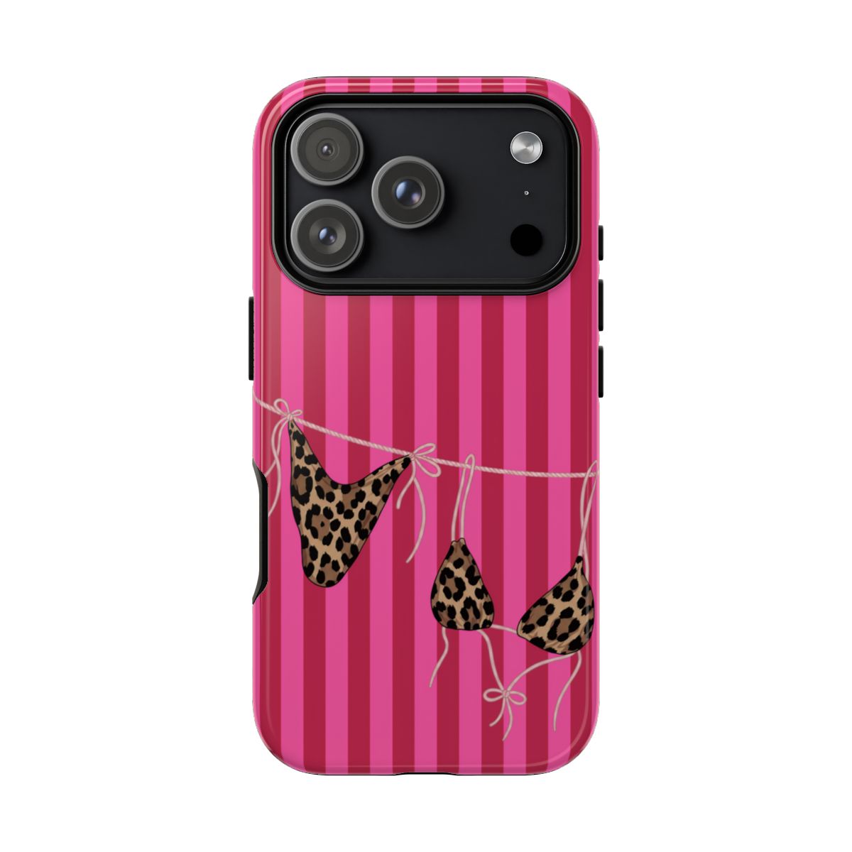 Leopard Bikini Striped Phone Case – Trendy Summer Beach Aesthetic