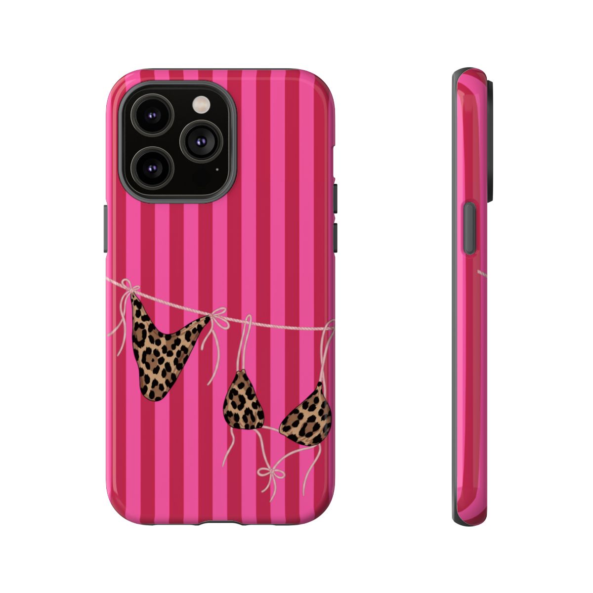 Leopard Bikini Striped Phone Case – Trendy Summer Beach Aesthetic