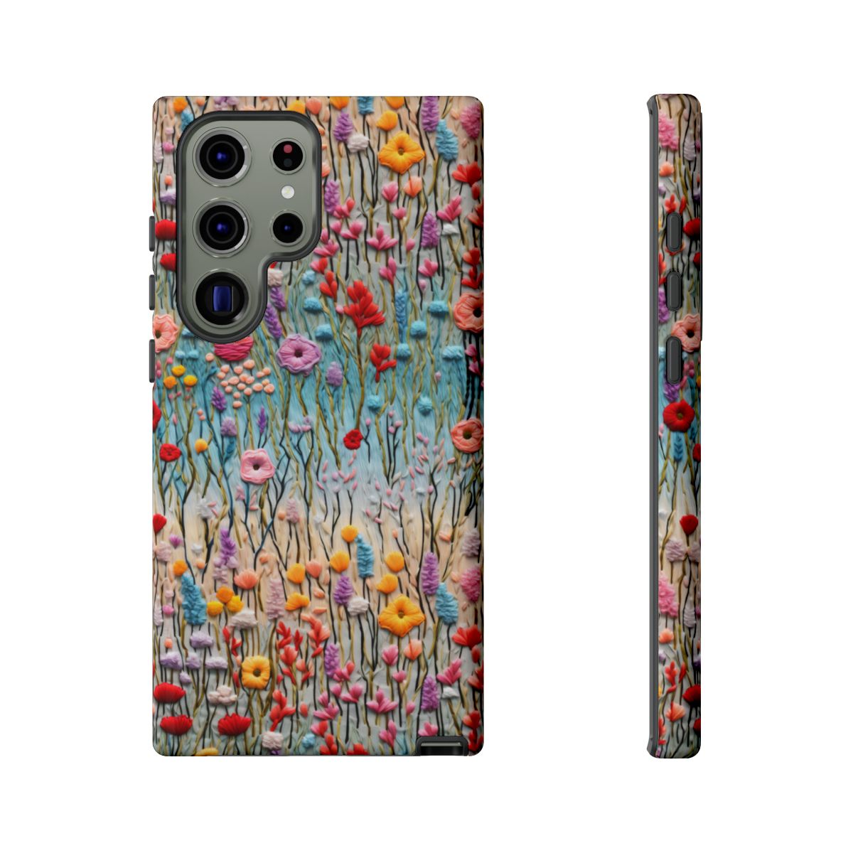 Aura Blue Phone Case – Colorful Floral Embroidery Aesthetic