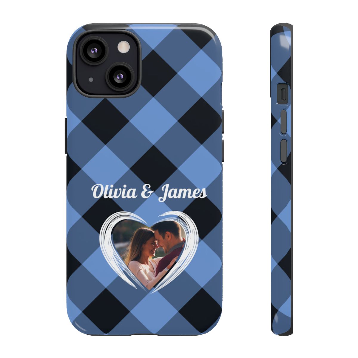 Personalized Blue Plaid Phone Case - Custom Photo & Name