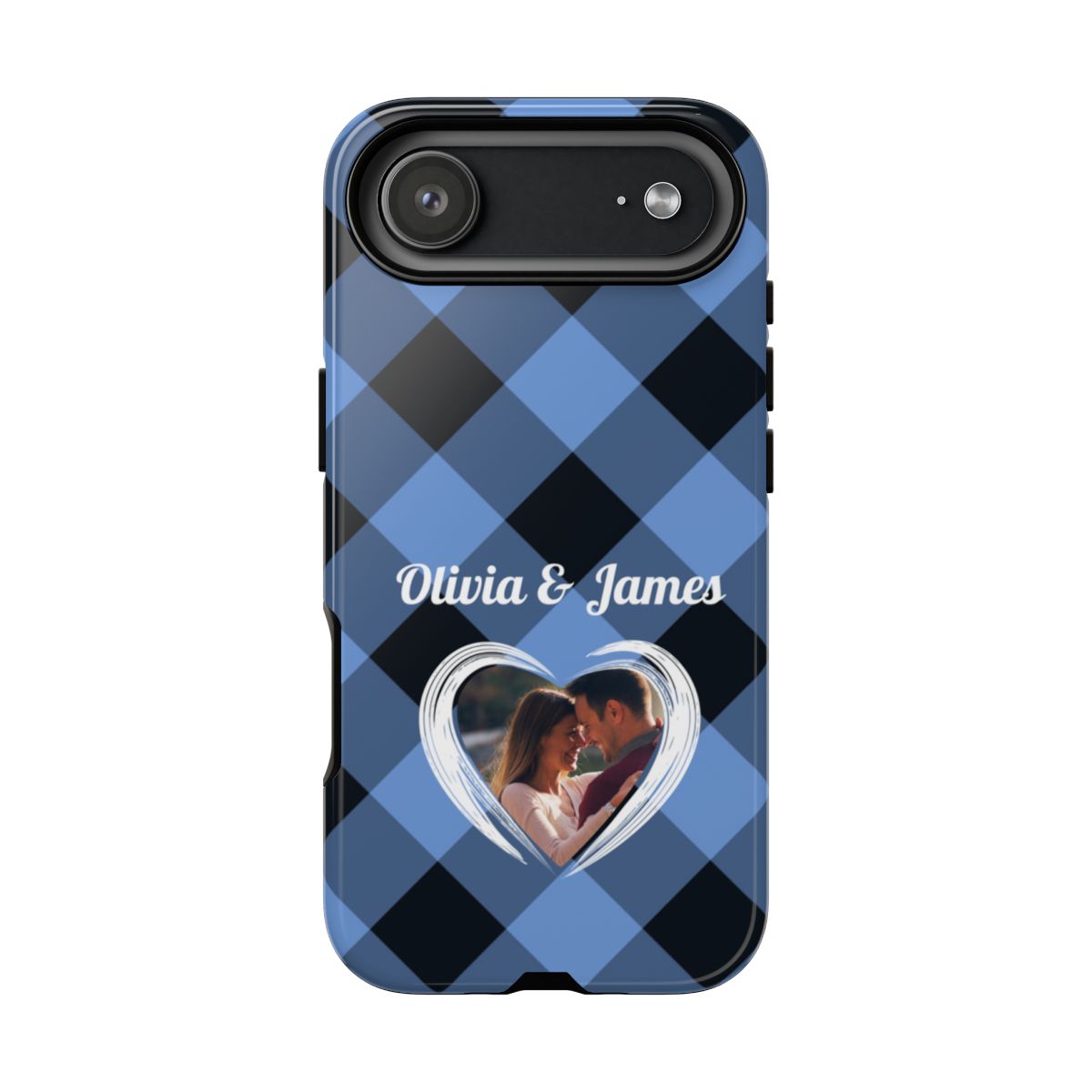 Personalized Blue Plaid Phone Case - Custom Photo & Name