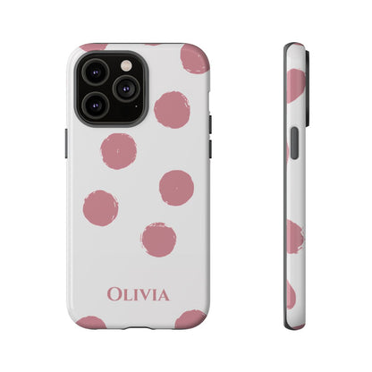 Personalized Pink Polka Dot Phone Case – Custom Name White Blush Aesthetic