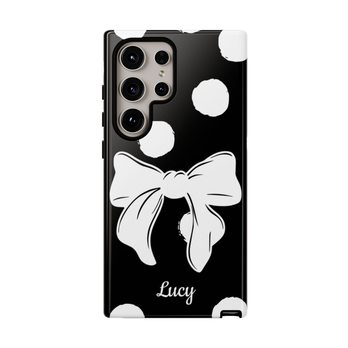 Personalized Black Polka Dot Bow Phone Case – Custom Name Coquette Retro Aesthetic