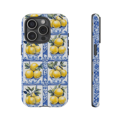 Amalfi Lemon Tile Phone Case - Mediterranean Blue & Yellow