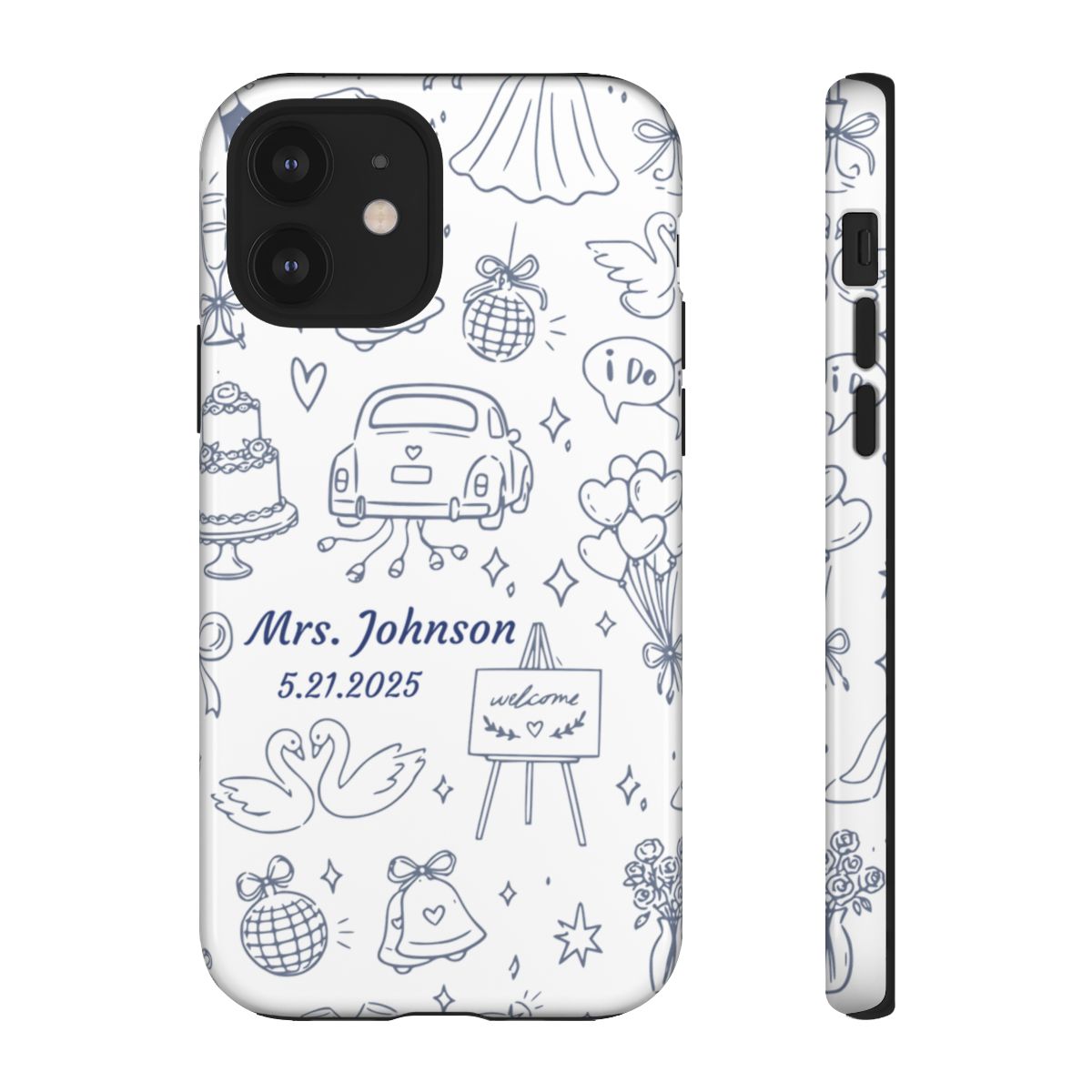 Navy Blue Personalized Wedding Phone Case – Custom Name & Date Bridal Gift