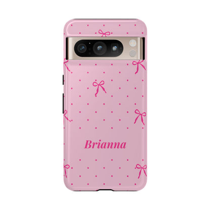 Personalized Pink Bow Phone Case – Custom Name Polka Dot Coquette Aesthetic