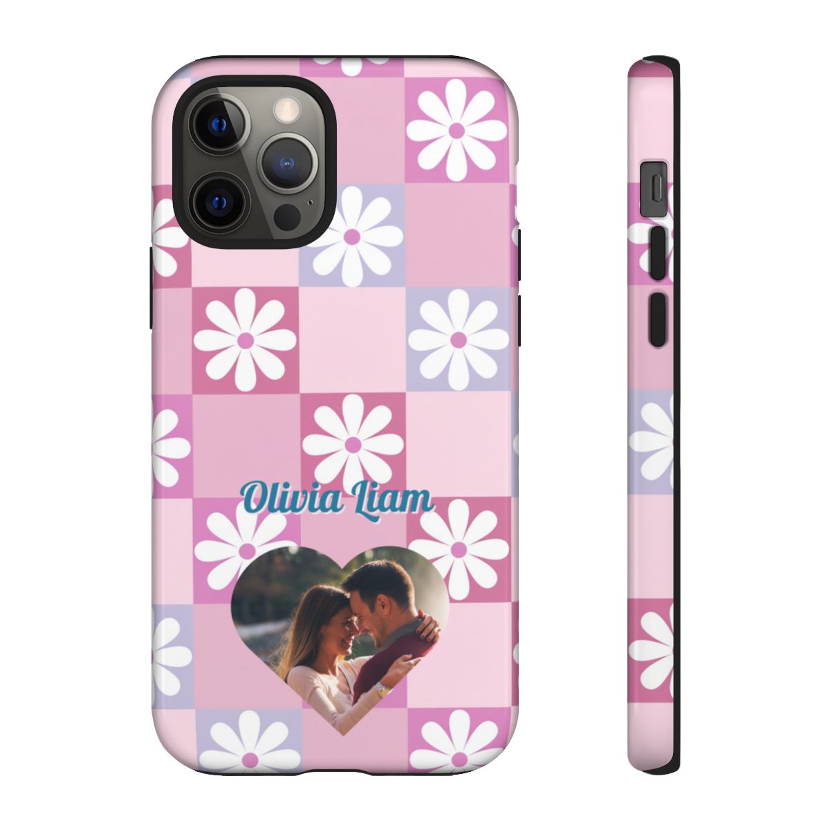 Personalized Pink Floral Checkered Tough Case