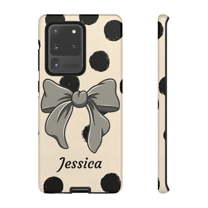 Personalized Polka Dot Bow Phone Case – Custom Name Coquette Retro Aesthetic