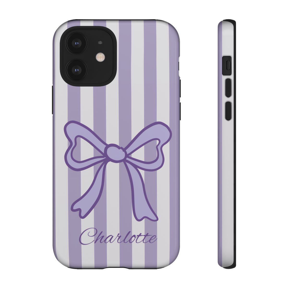 Personalized Lavender Bow Phone Case – Purple Striped Coquette Ribbon Aesthetic