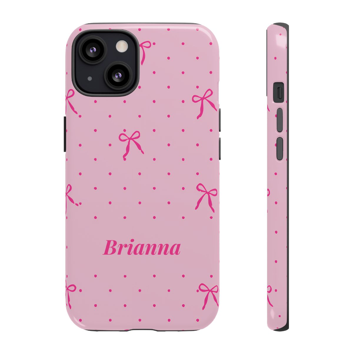 Personalized Pink Bow Phone Case – Custom Name Polka Dot Coquette Aesthetic