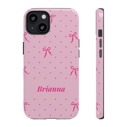 Personalized Pink Bow Phone Case – Custom Name Polka Dot Coquette Aesthetic