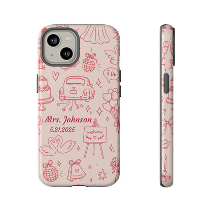 Pink Personalized Wedding Phone Case – Custom Name & Date Bridal Gift