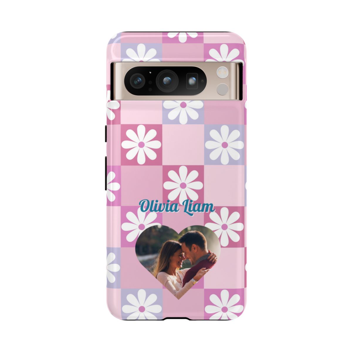 Personalized Pink Floral Checkered Tough Case