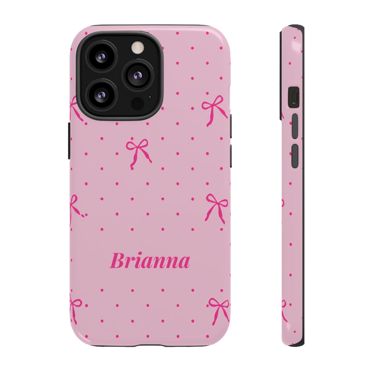Personalized Pink Bow Phone Case – Custom Name Polka Dot Coquette Aesthetic